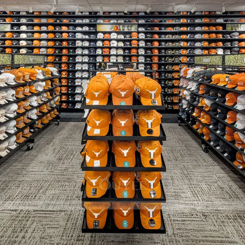 University Sports Merchandise Store Fixture With Wall Displays And Cap Shelving 1
