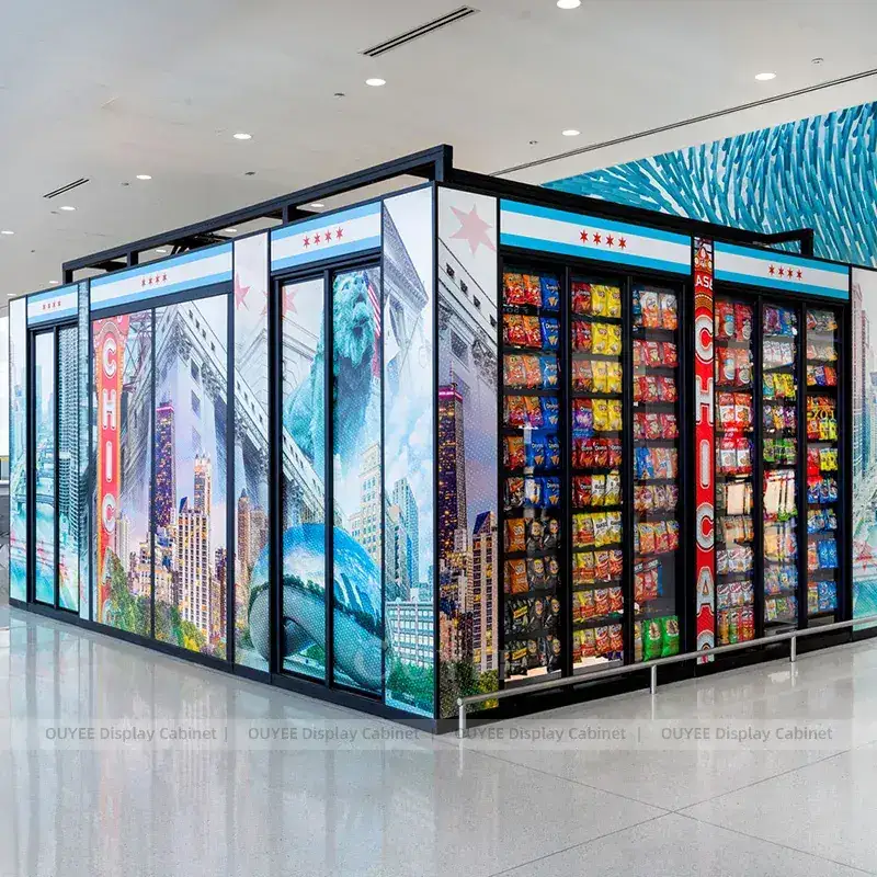 Black Framed Mall Kiosk Storefront With Full Wall Accessory Display 1