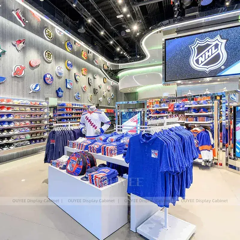 NHL Team Store Fixtures With Cap Walls And Apparel Display Islands 1