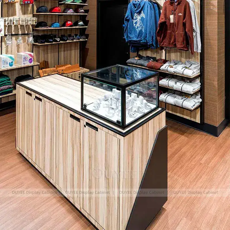Boutique Gift And Apparel Fixtures With Glass Showcase Counters And Slatwall Shelving 1