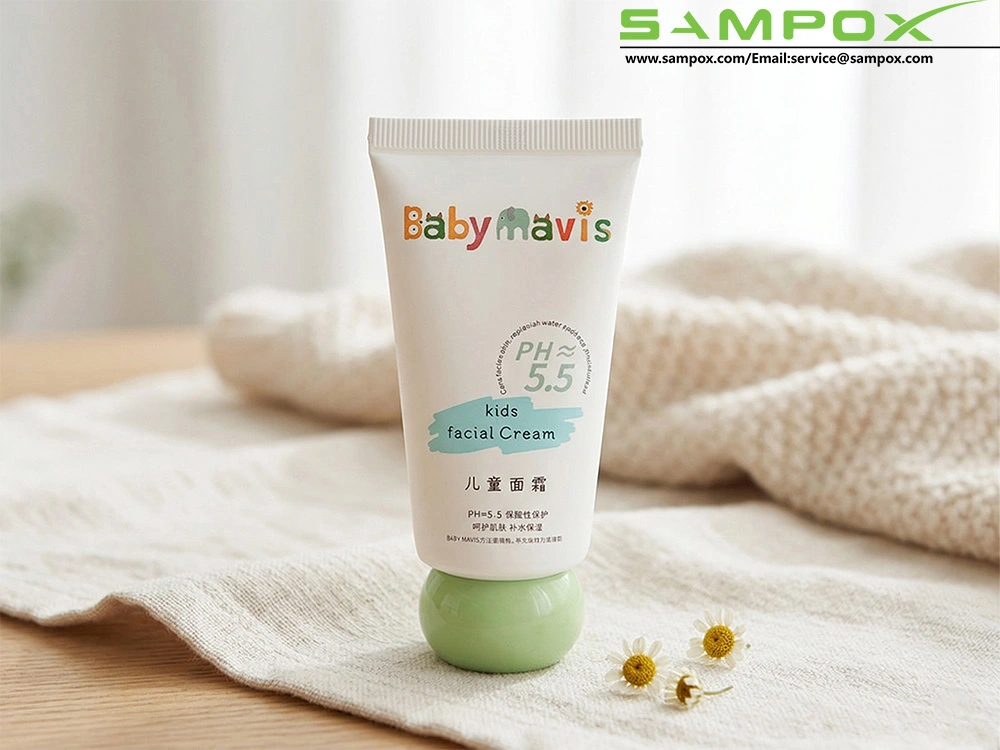 White PE Kids Facial Cream Tube 30ml 30mm with Green Spherical Cap 1