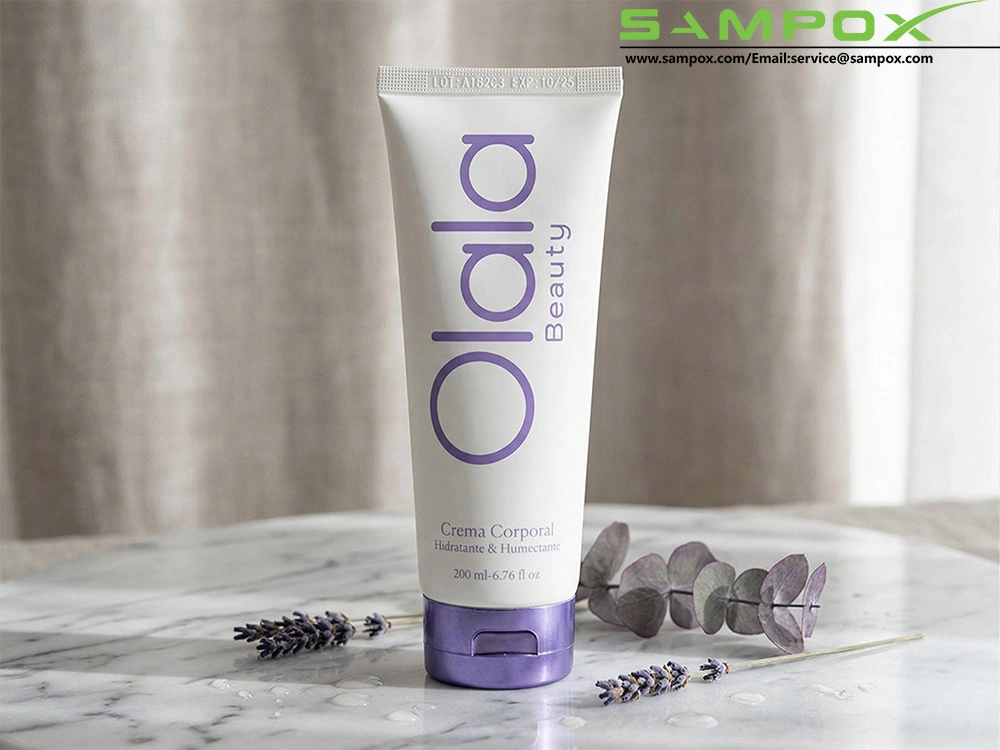 White PE Body Cream Tube 200ml 50mm with Electroplated Purple Cap 1