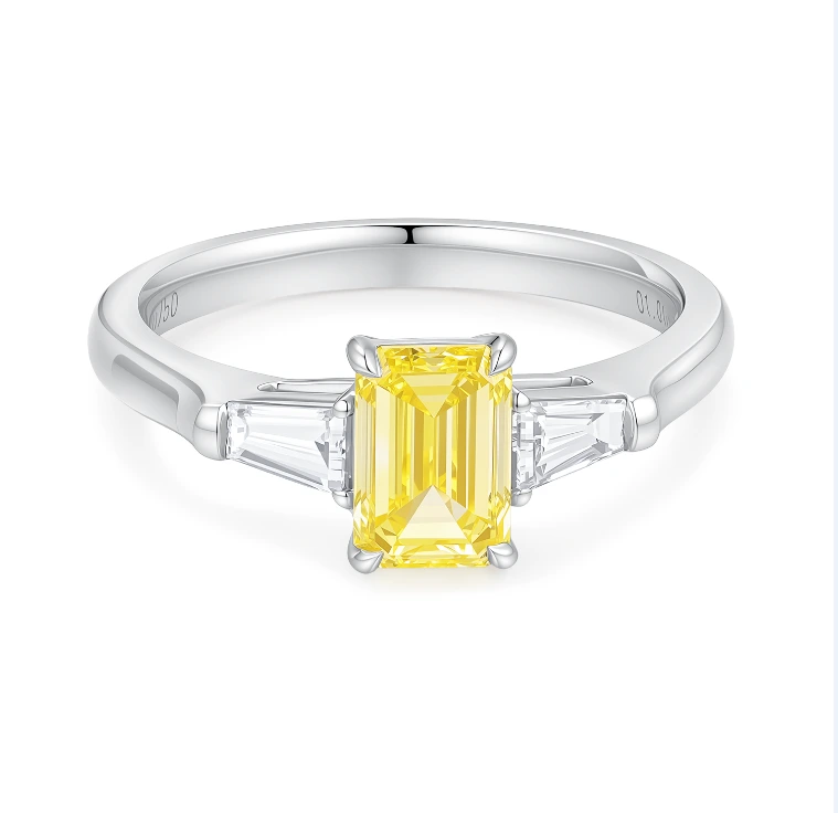 Yellow Emerald-Cut VVS2 Clarity Lab-Grown Diamond Engagement Ring 1.01CT  Size US 6,Z001H10 1
