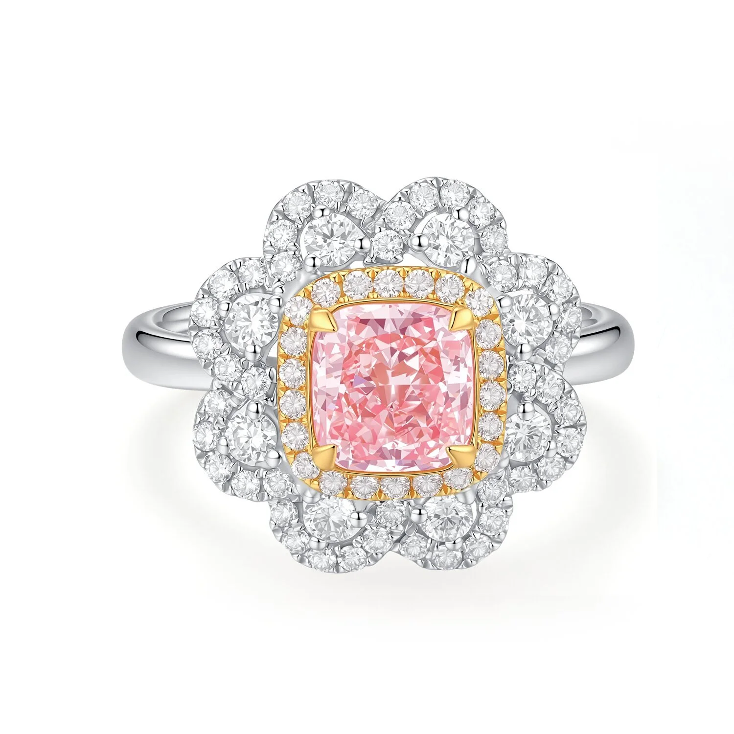 18K White/Rose Gold Light Pink Cushion 1.18ct VVS2 Luxurious Customized Ring US 6.25 M001F01 1