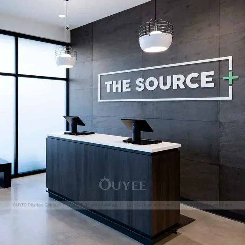 Minimal Electronics Store Fixtures With Glass Showcase Islands And Service Counter 1