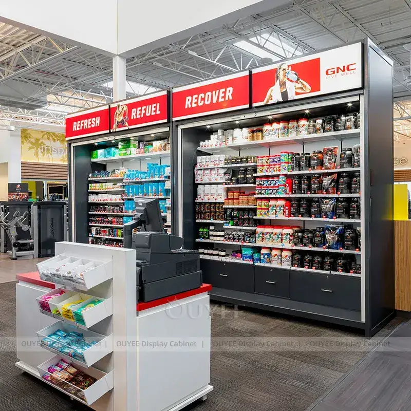 Gym Refreshment Wall Fixtures With Refrigerated Merchandising Shelves 1