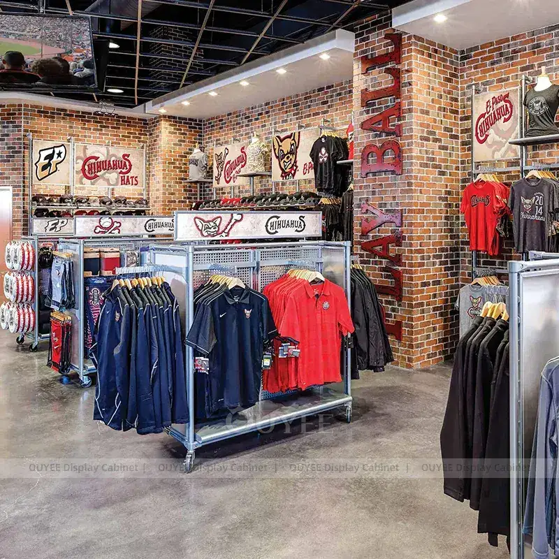 Collegiate Fan Store Fixtures With Brick Walls And Souvenir Tables 1