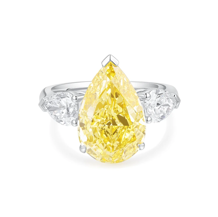 PT950 Yellow Pear Cut 6.3ct VS2  Luxurious Lab Grown Diamond  Ring US 6.75, ZKHZ022 1