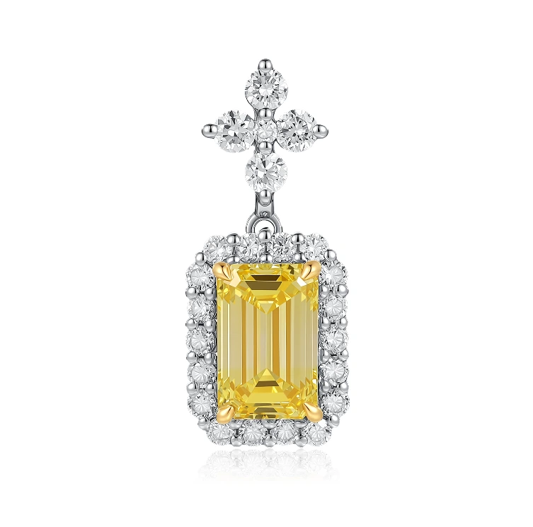 Lab Grown Emerald-Cut VS Clarity Yellow Diamond Set In Yellow Gold Pendant Main Stone 1.15ct, ZKHZ023 1