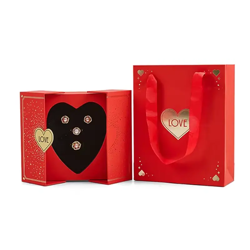 Luxury Recyclable Art Paper Matt Lamination Sweet Gift Box Packaging Red Double Door Heart Shape Jewelry Gift Box 1