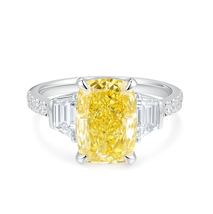 PT950 3.52 CT F VS1 Lab-grown Radiant Three Stones Diamond Ring Size US6.25, ZKHZ026 1