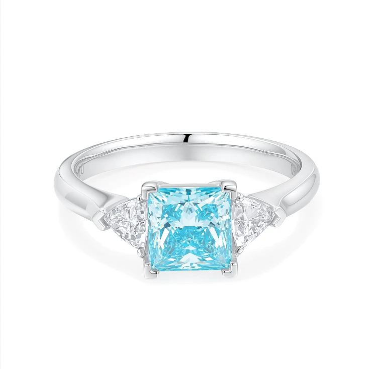 Anillo de joyería ZKZ de oro blanco de 18 quilates con diamante azul talla princesa de 1,02 ct, claridad VS1, cultivado en laboratorio, talla US 6.75, P001L58 1