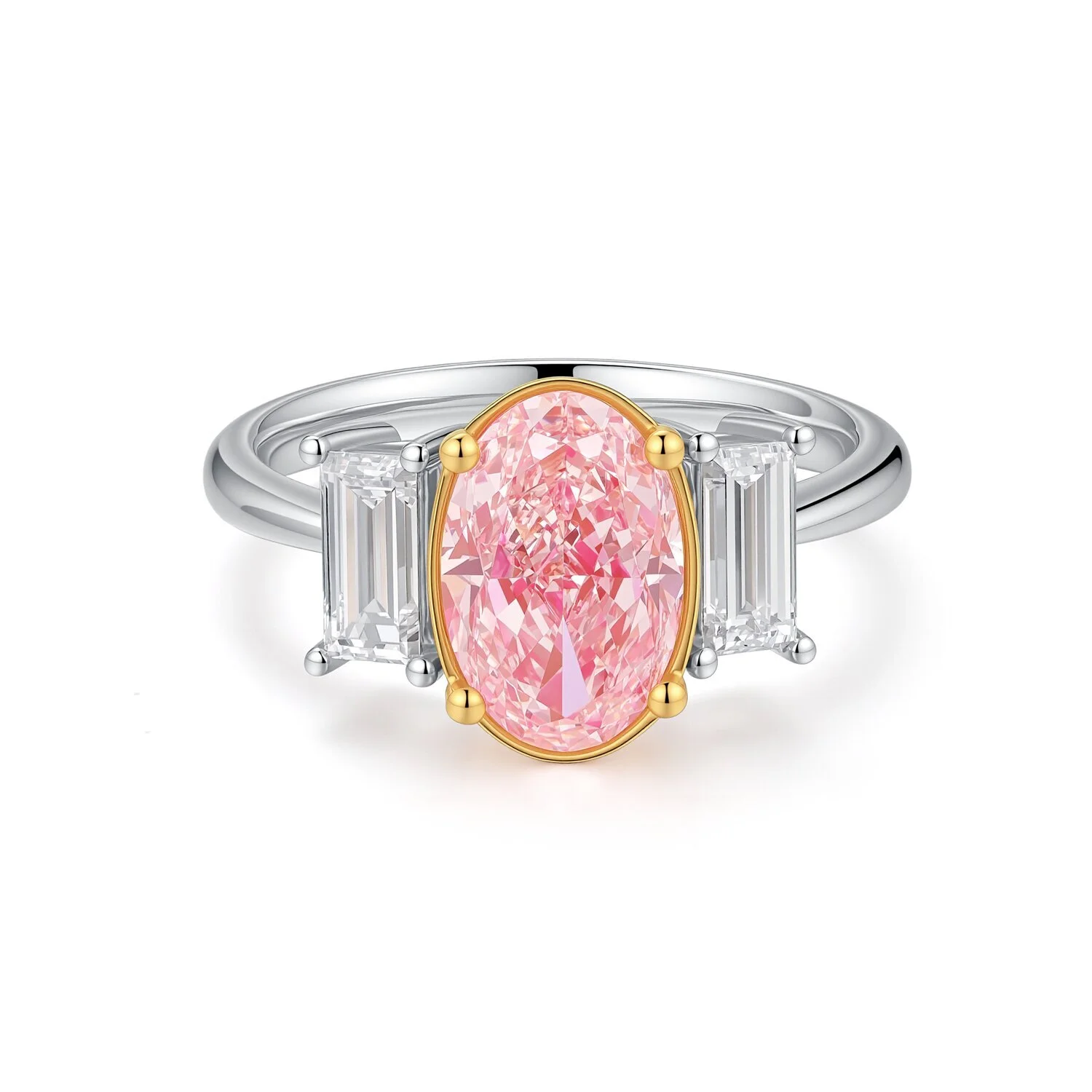 18K White/Rose Gold 2.39ct Light Pink Oval Classic Three-Stone Custom Ring US6.75 S001F53 1