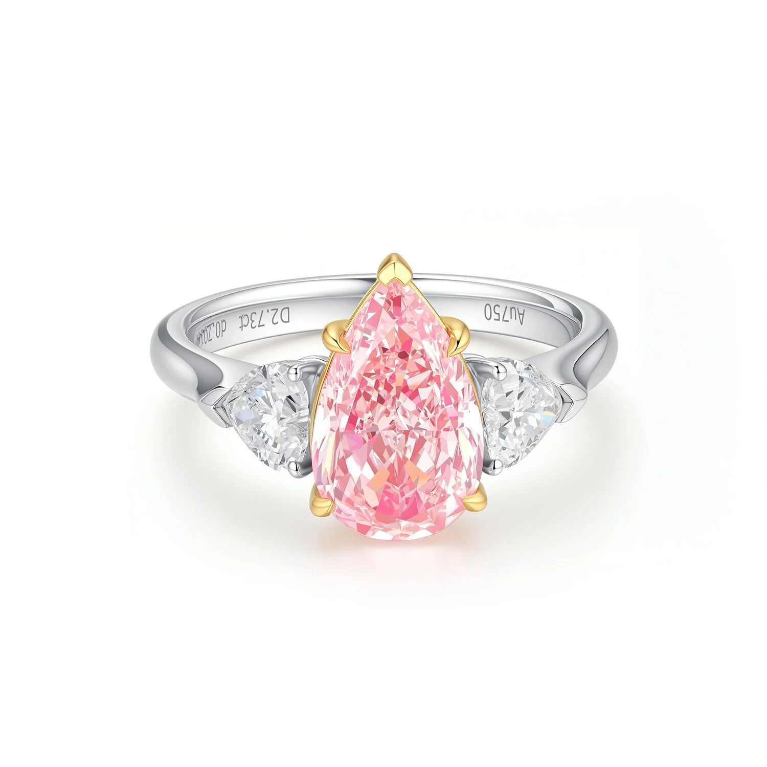 2.73ct Pink Pear Classic Three-Stone Ring 18K White/Rose Gold Luxurious Engagement Ring US6 S001F57 1