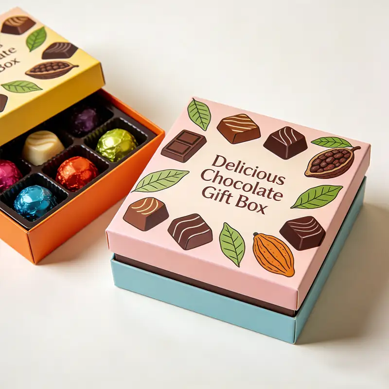 Custom Recyclable Brown Square Carton with Handle Mixed Chocolates Special Boxes for Chocolate Gift Box Matt Lamination 1