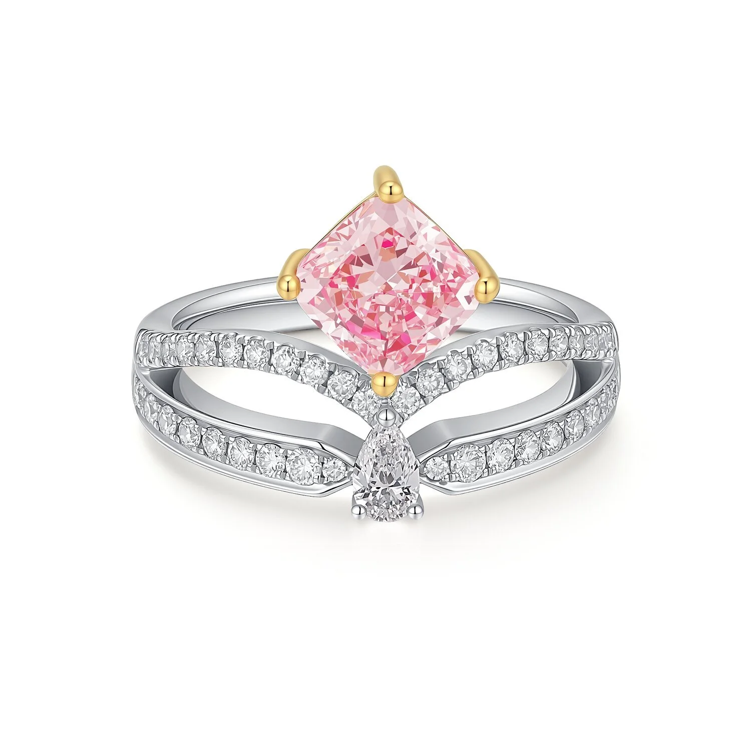 18K White/Rose Gold  Light Pink 1.56ct Cushion Luxurious Engagement Ring US6.75 S001F72 1