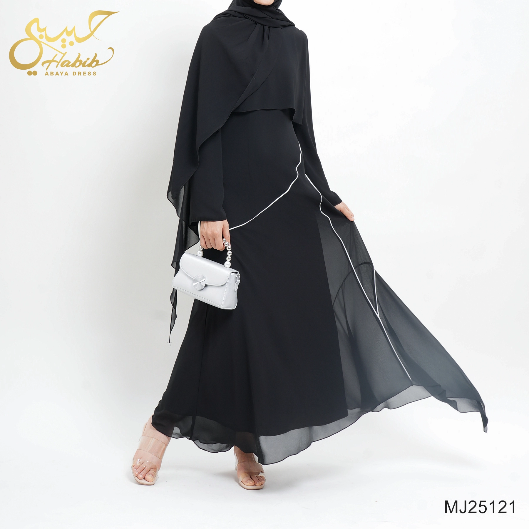 New Design Chiffon Black Abaya Dress Custom Lightweight Breathable 1