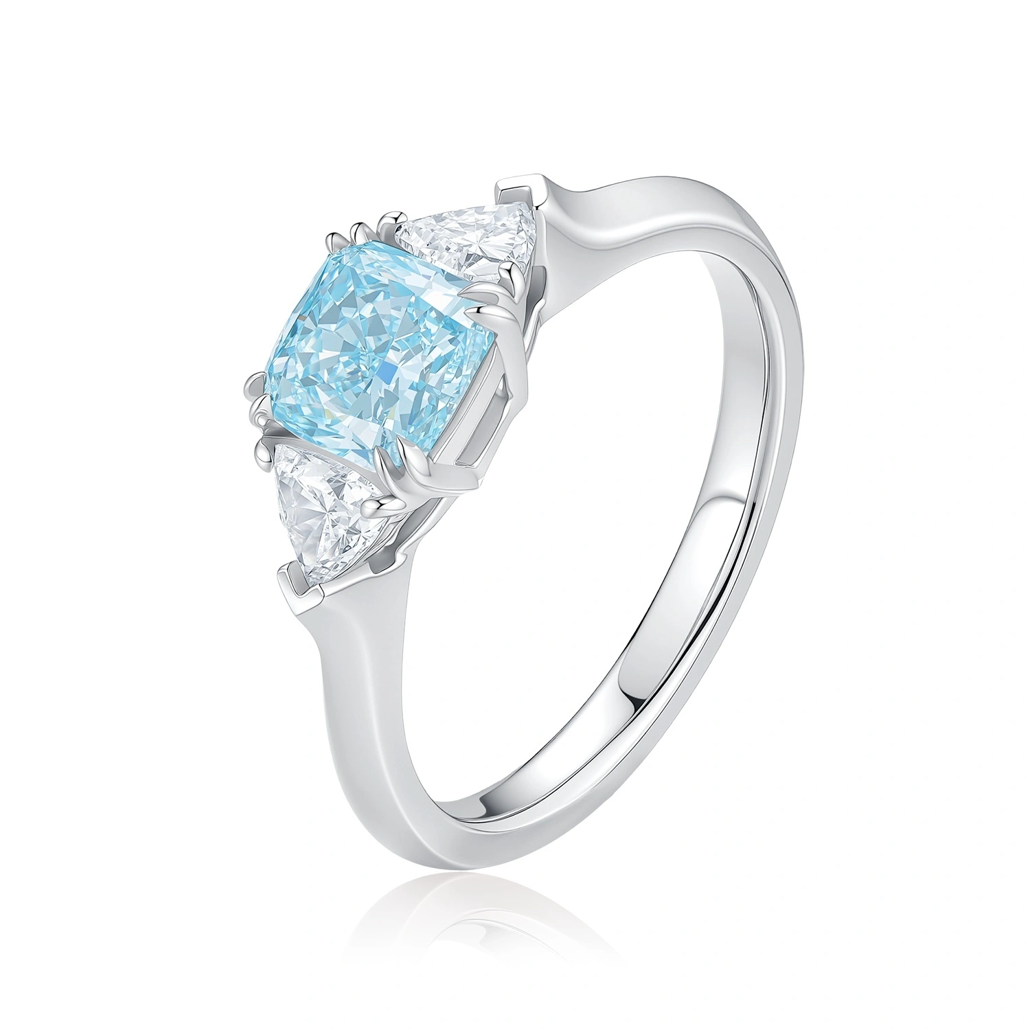 Cushion-Cut Blue VVS1 Clarity Lab-Grown Diamond Set In White Gold Engagement Ring 1.1Ct Size US 6.75 P001L31 1