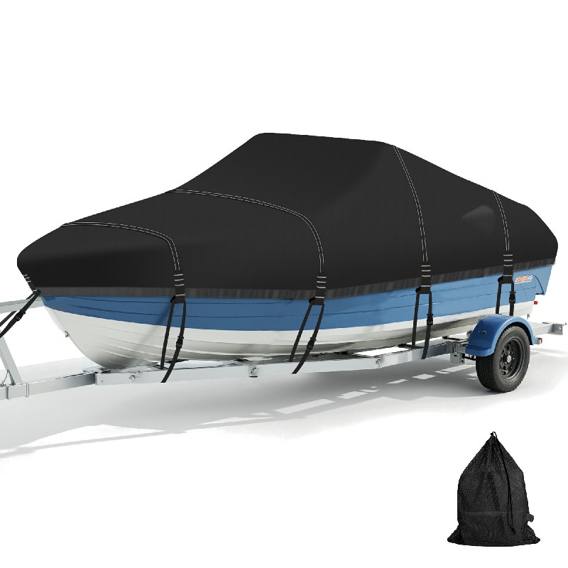 V-Shaped Boat Cover, 19-21FT/21-23FT/23-25FT 600D Oxford Cloth Waterproof Sun Protection Protective Cover, Customizable Fit for V-Hull, Fishing and Runabout Boats 4