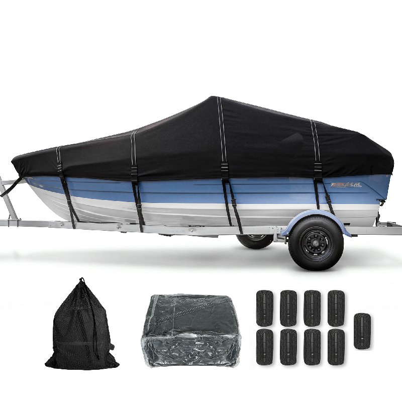V-Shaped Boat Cover, 19-21FT/21-23FT/23-25FT 600D Oxford Cloth Waterproof Sun Protection Protective Cover, Customizable Fit for V-Hull, Fishing and Runabout Boats 5