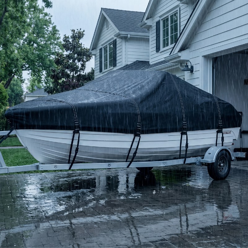 V-Shaped Boat Cover, 19-21FT/21-23FT/23-25FT 600D Oxford Cloth Waterproof Sun Protection Protective Cover, Customizable Fit for V-Hull, Fishing and Runabout Boats 6