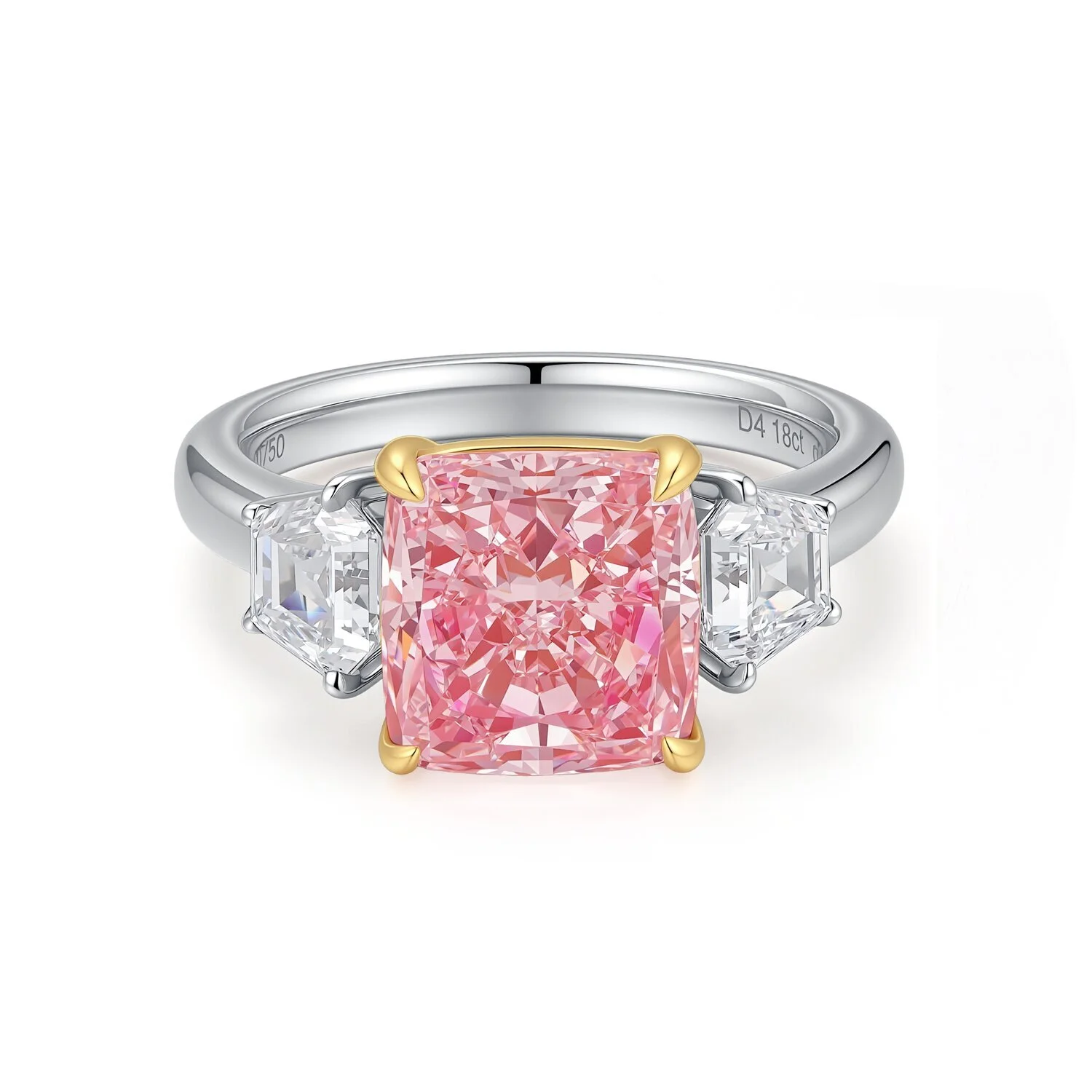 18K White/Rose Gold 5.01ct Cushion Pink Ring Classic 4-Prong Ring Three-Stone Ring SI1 US6 S001F85 1