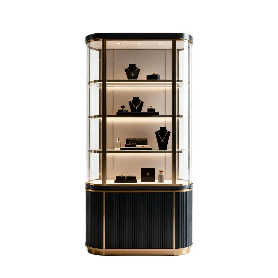 Fluted Black and Gold Curved Jewelry Display Tower 1