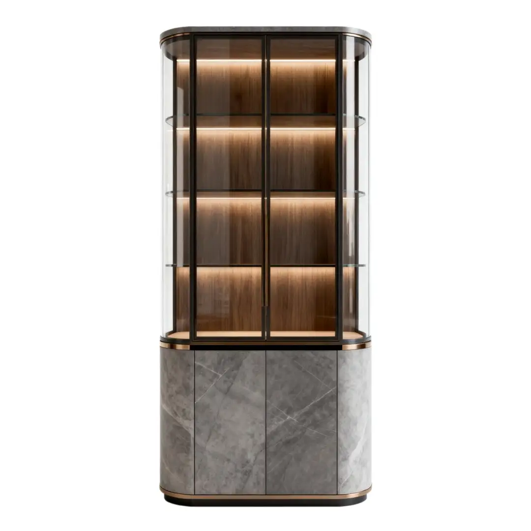 Luxury Grey Marble and Walnut Jewelry Display Tower 1