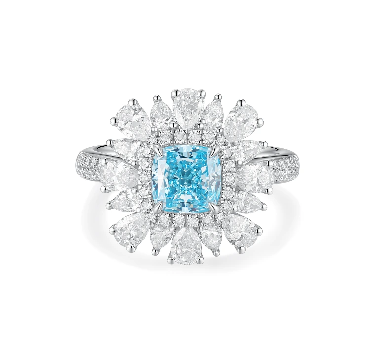 18K White Gold 1.06ct IF Cushion Blue Ring Lab Grown Diamond Ring IGI Certified Ring Size US6 S001L07 1