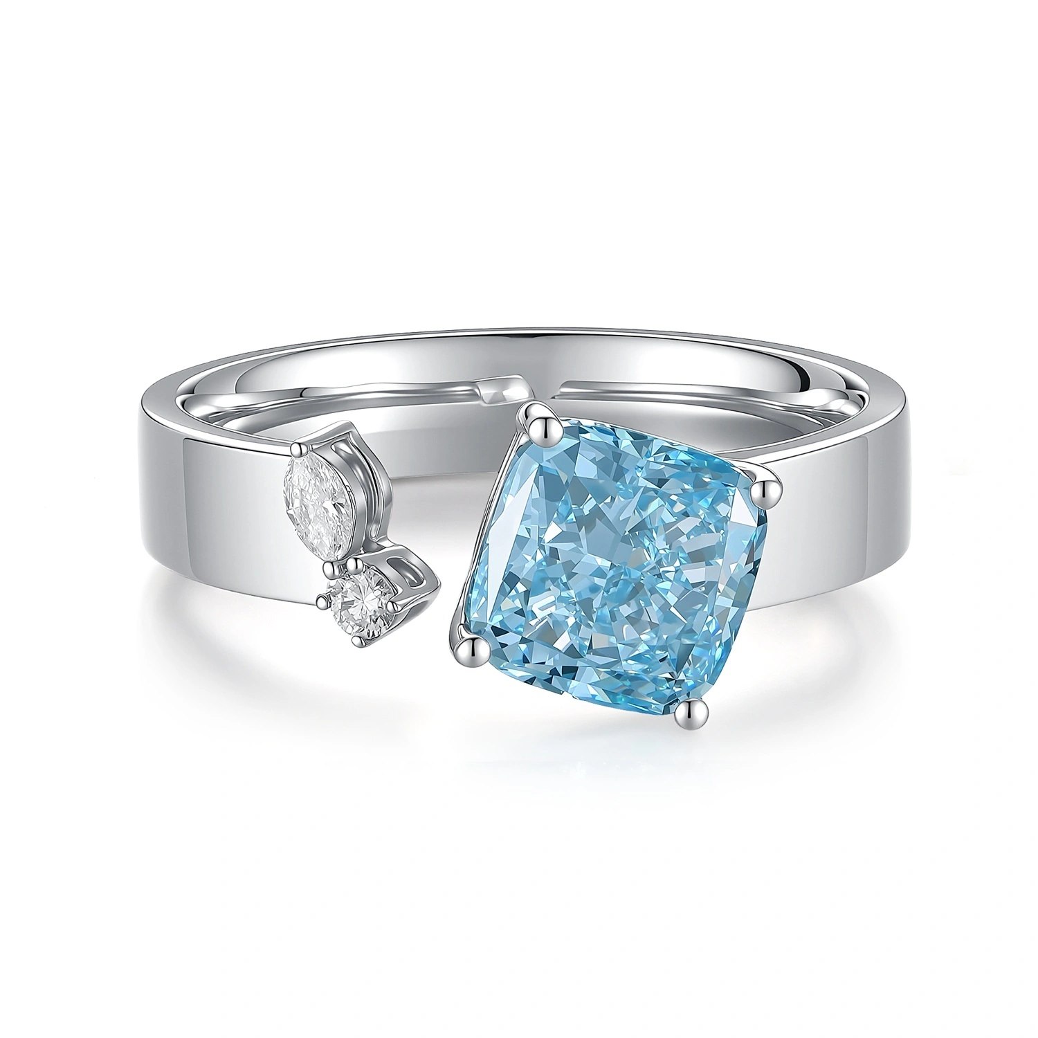 Cushion-Cut VVS2 Clarity Fancy Blue Lab-Grown Diamond Set In White Gold Ring Main Stone:1.87ct Size US 6.75 Z001L28 1