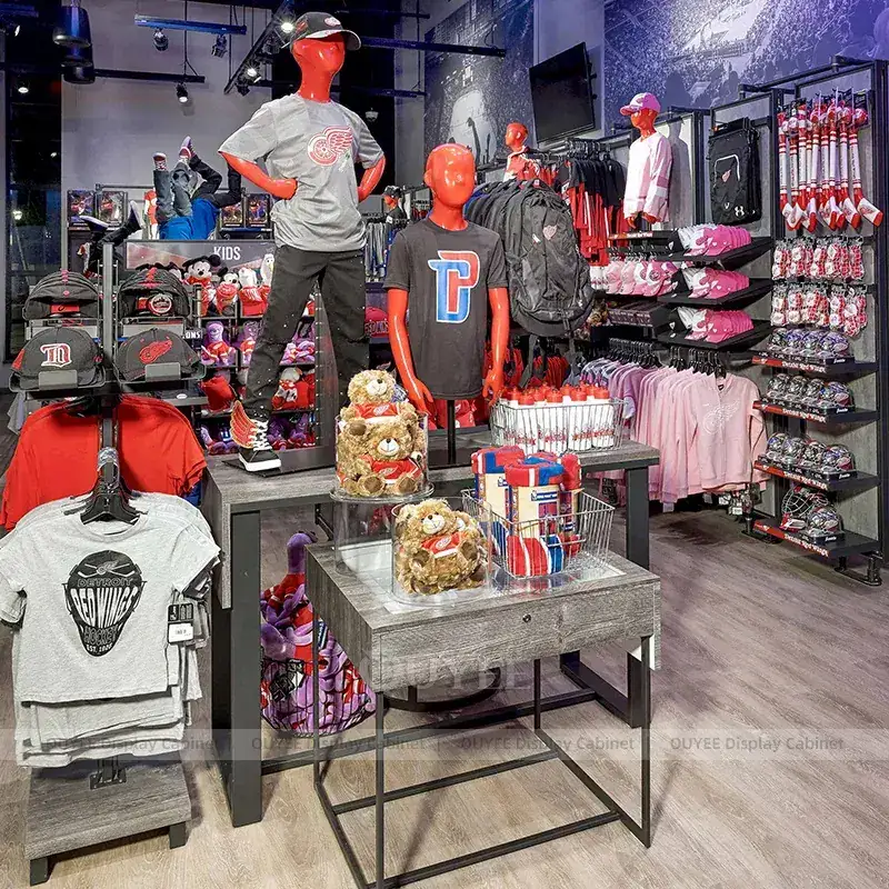 Hockey Team Store Fixtures With Stick Wall And Round Feature Table 1