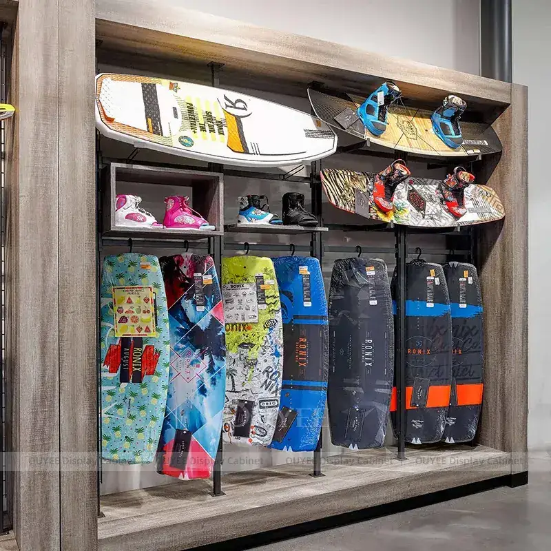 Outdoor Adventure Retail Fixtures With Gear Walls And Accessory Gondolas 1