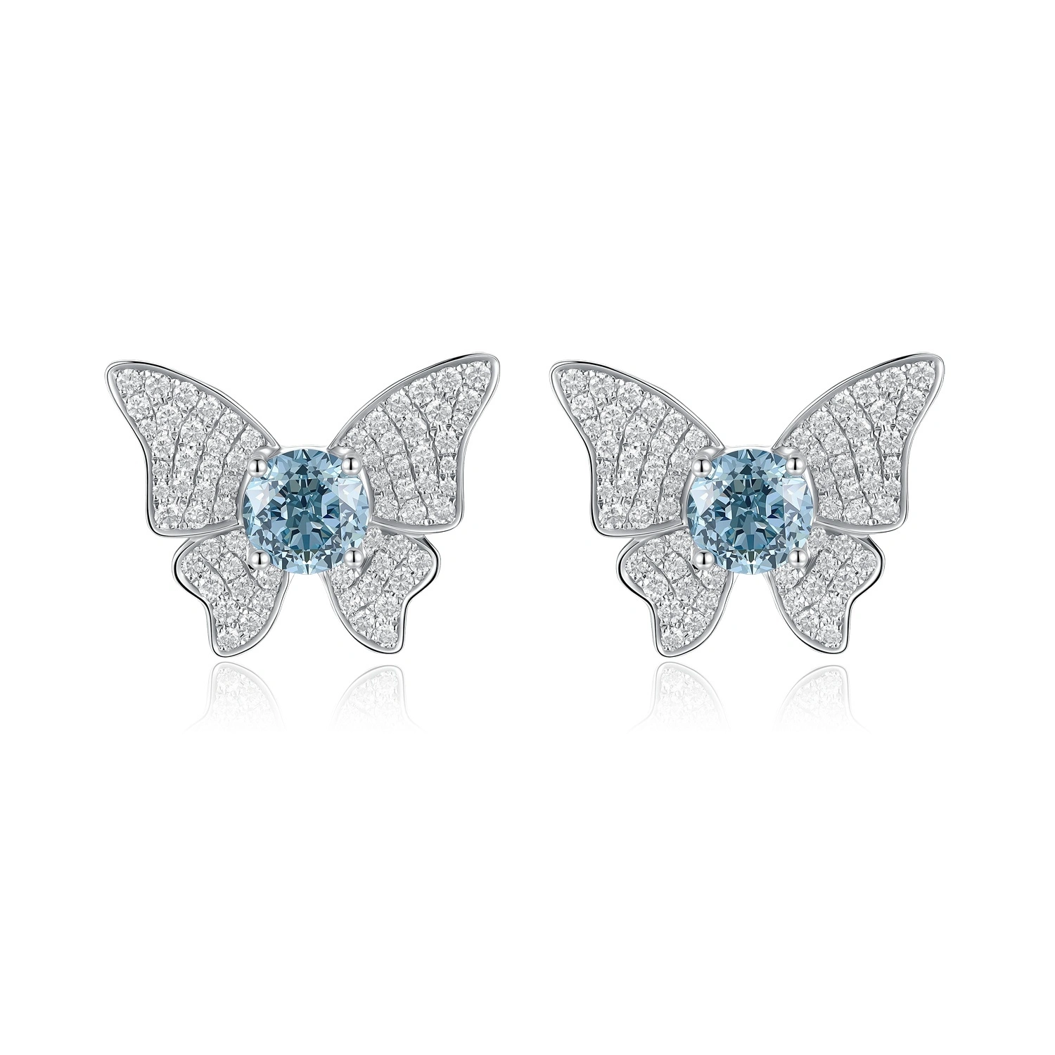 Blue Round-Shaped VS Clarity Lab-Grown Diamond Butterfly Earrings 2.043ct ZKCZ014 1