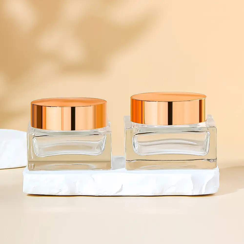 Квадратная стеклянная баночка для крема | Прозрачная стеклянная косметическая баночка для ухода за кожей 1