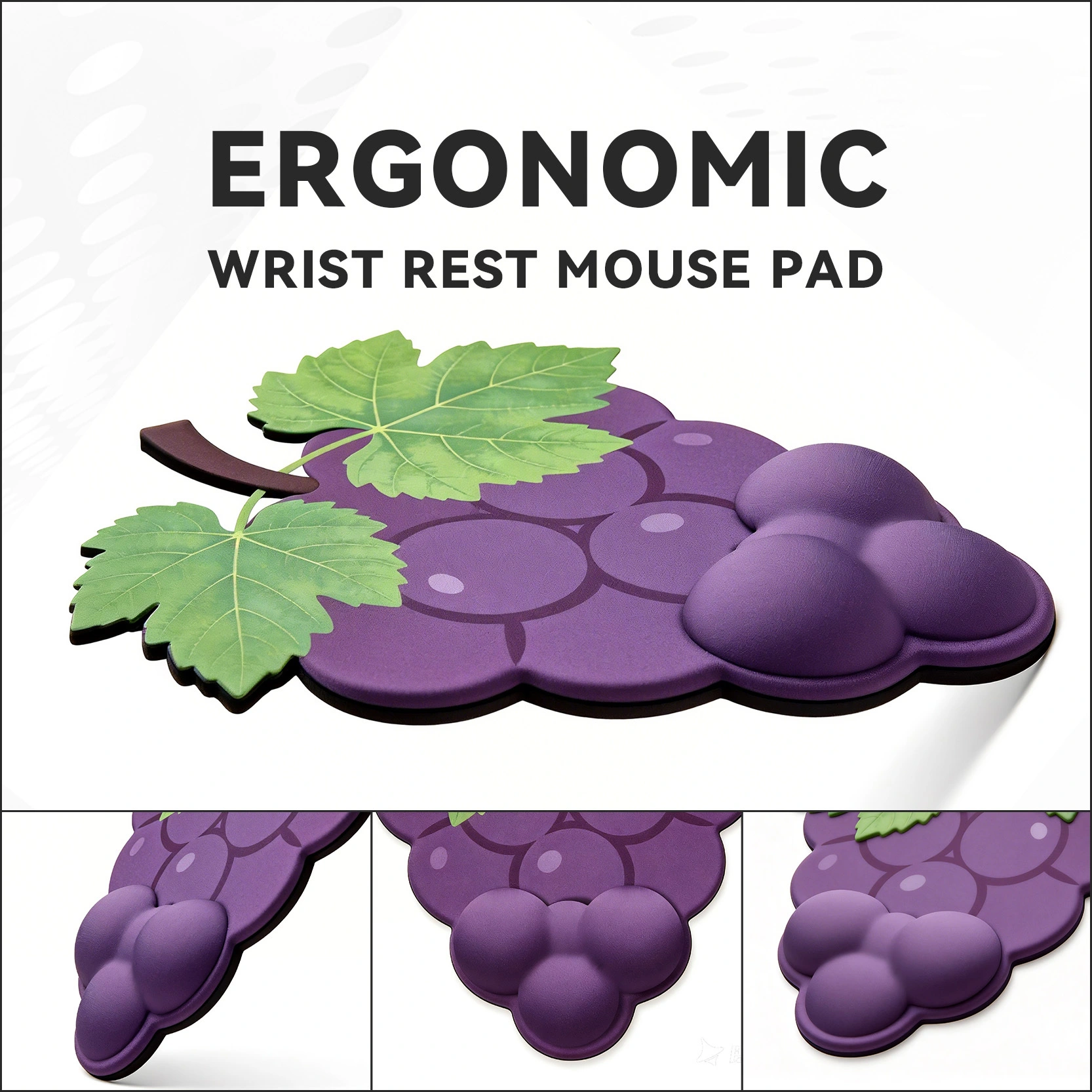 Grape-shaped ergonomic wrist rest mouse pad, multi-angle appearance display, cute fruit design