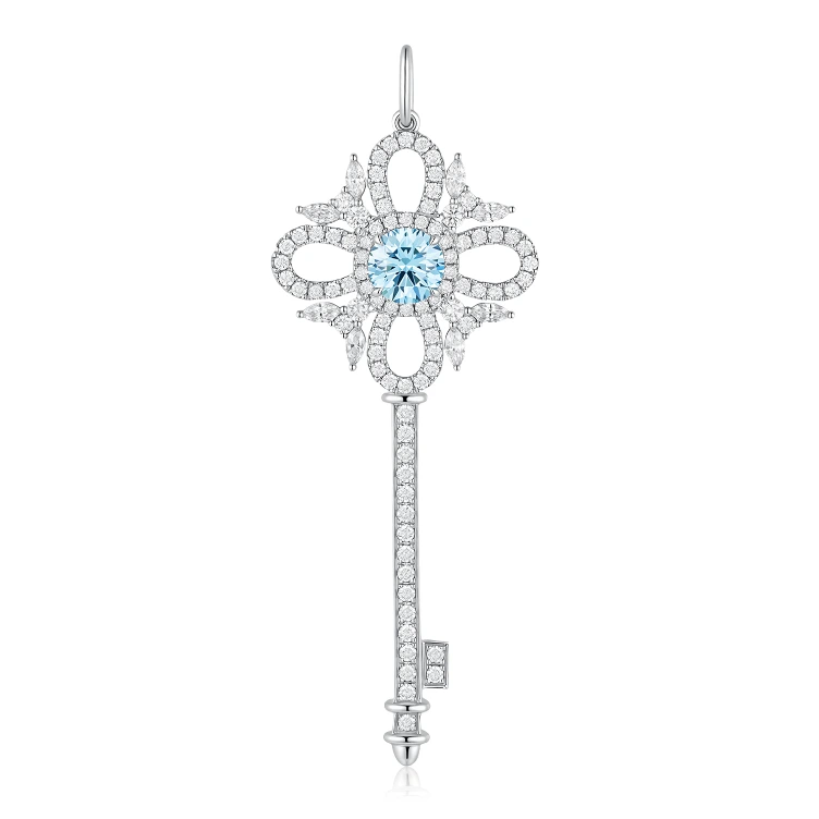 18K White Gold 1.05CT VS1 Blue Round Lab Grown Diamond Pendant For Women Z001L20 1