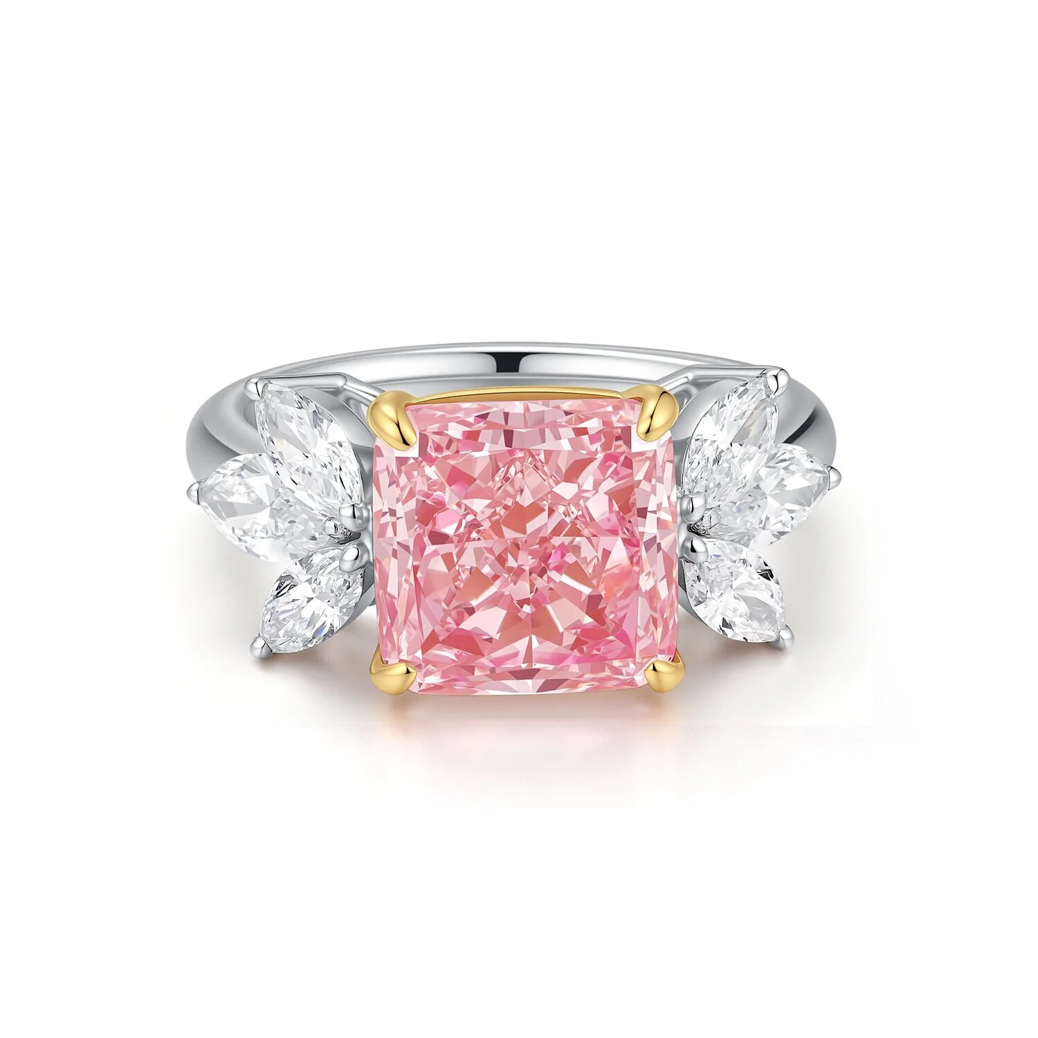 Anillo clásico de oro blanco/rosa de 18 quilates, 5,13 ct, talla cojín, rosa claro, 4 puntas, VS2, US6, lujoso, S001F100 1