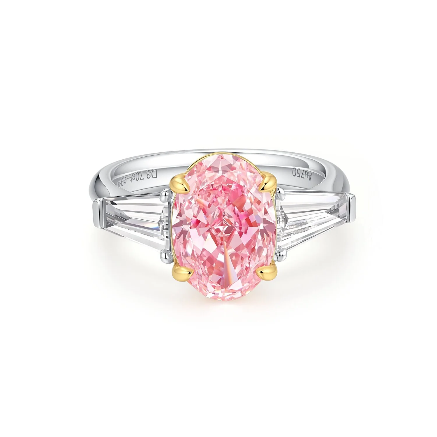 3.7ct Oval Light Pink Ring Classic 4-Prong Ring Three-Stone Ring 18K White/Rose Gold VS1 US6 S001F101 1