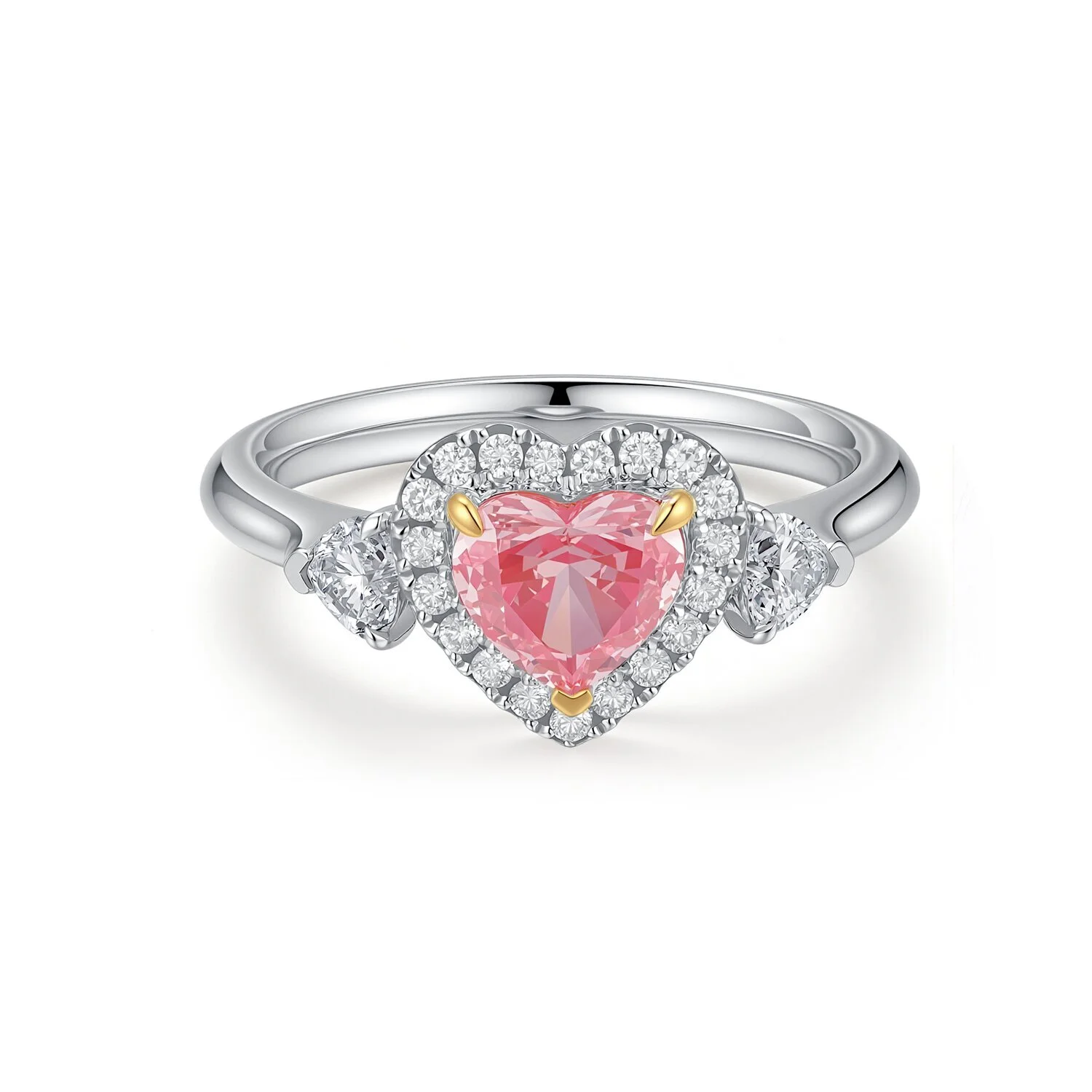 0.74ct Heart Light Pink Ring Classic Halo Ring Three-Stone Ring 18K White/Rose Gold VS1 US6.25 Z001F12 1