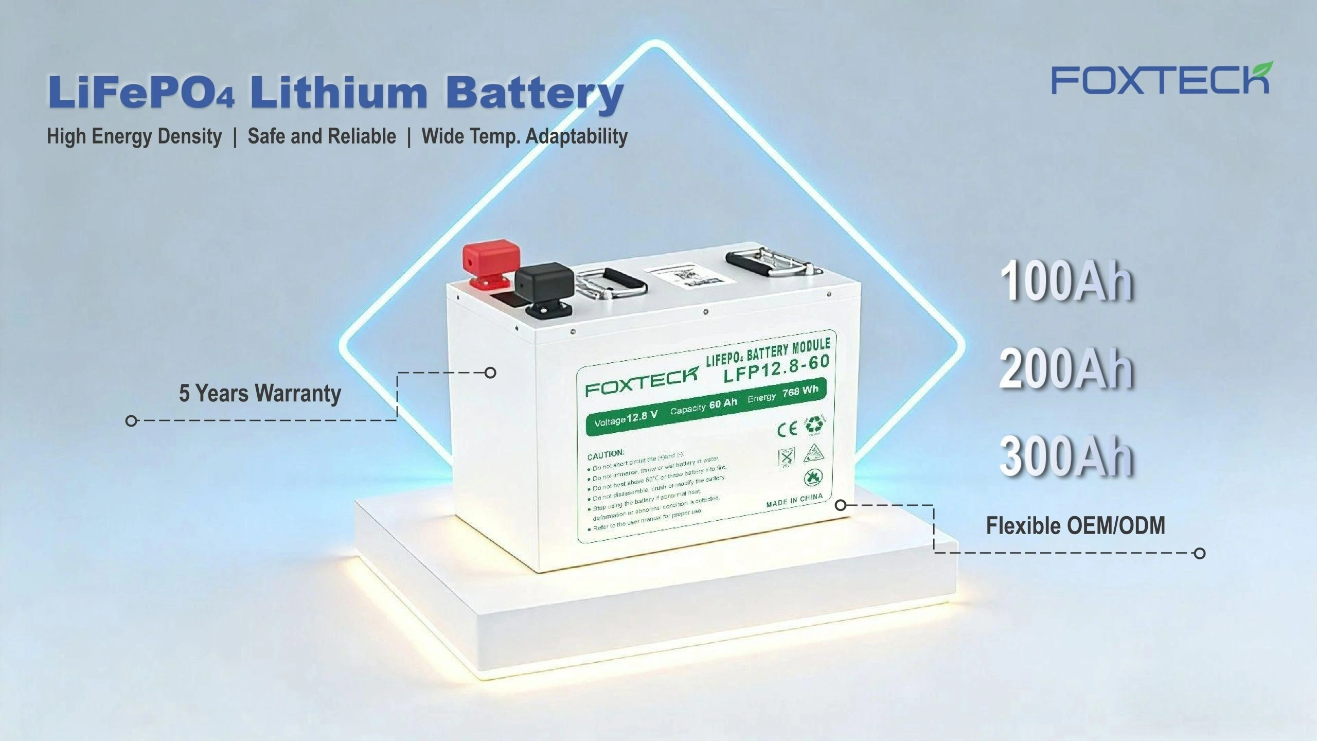 Foxtech 12.8V 100Ah LiFePO4  Battery 1280wh 5120wh IP65 Energy Storage Battery Solar  Home Systems 1