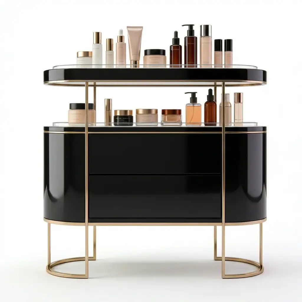Luxury Black & Gold Cosmetics Island Gondola 1