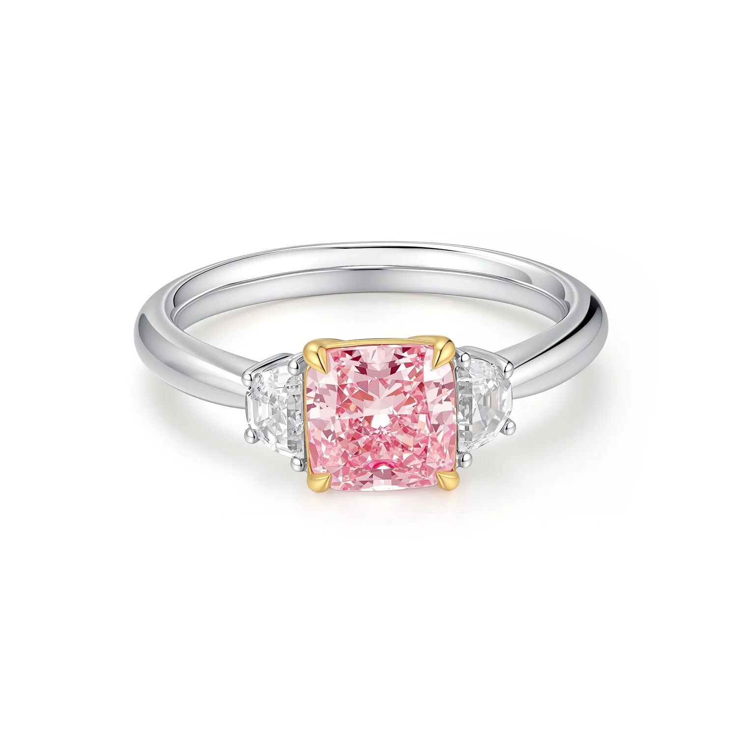 1.51ct Cushion Light Pink Ring Classic 4-Prong Ring Three-Stone Ring 18K White/Rose Gold SI1 US6.75 Z001F17 1