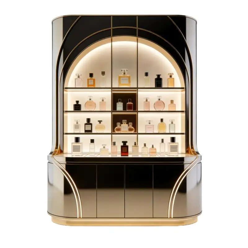Luminous Bronze Arched Perfume Wall Showcase 1