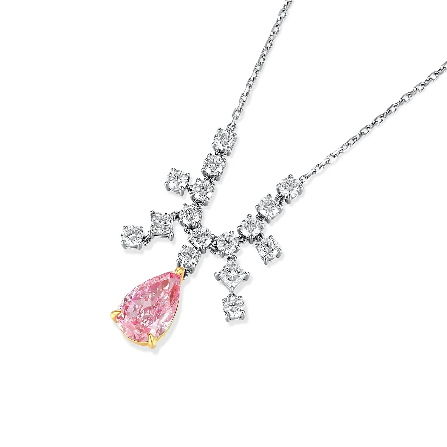 18K White/Rose Gold Light Pink 2.84ct Pink Pear Cut Luxurious And Exquisite Necklace VS1 Z001F26 1