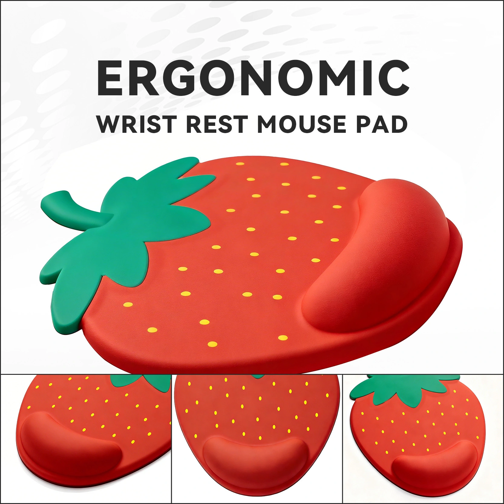 Strawberry-shaped ergonomic wrist rest mouse pad, multi-angle appearance display, cute fruit design