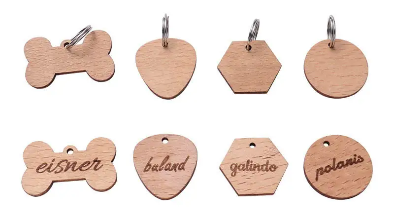 Custom Wooden Pet ID Tag with Metal Ring Personalized Engraved Dog Name Tag 1