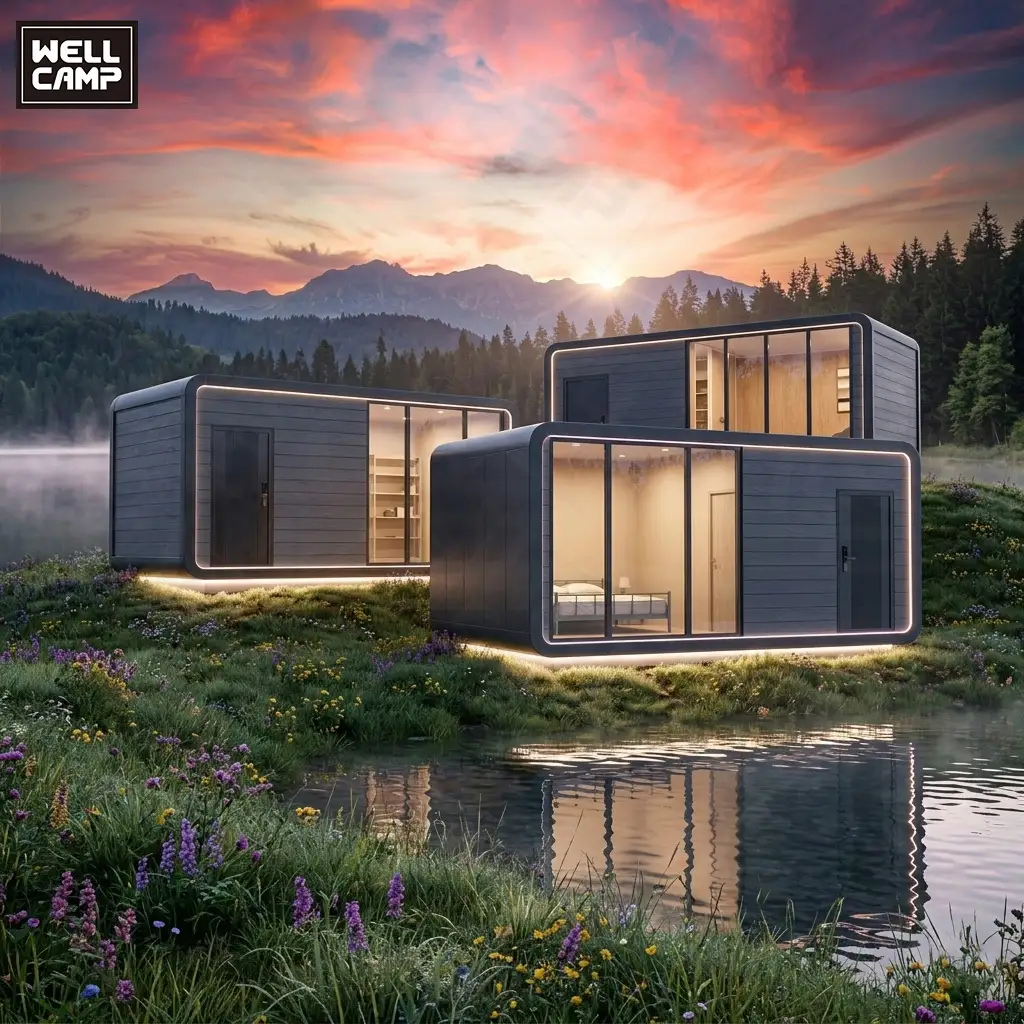 Luxury Prefab Capsule House for Sale | Modular Apple Cabin for Glamping Resort | Fully Furnished 2.3mm Steel Prefabricated Villa 1