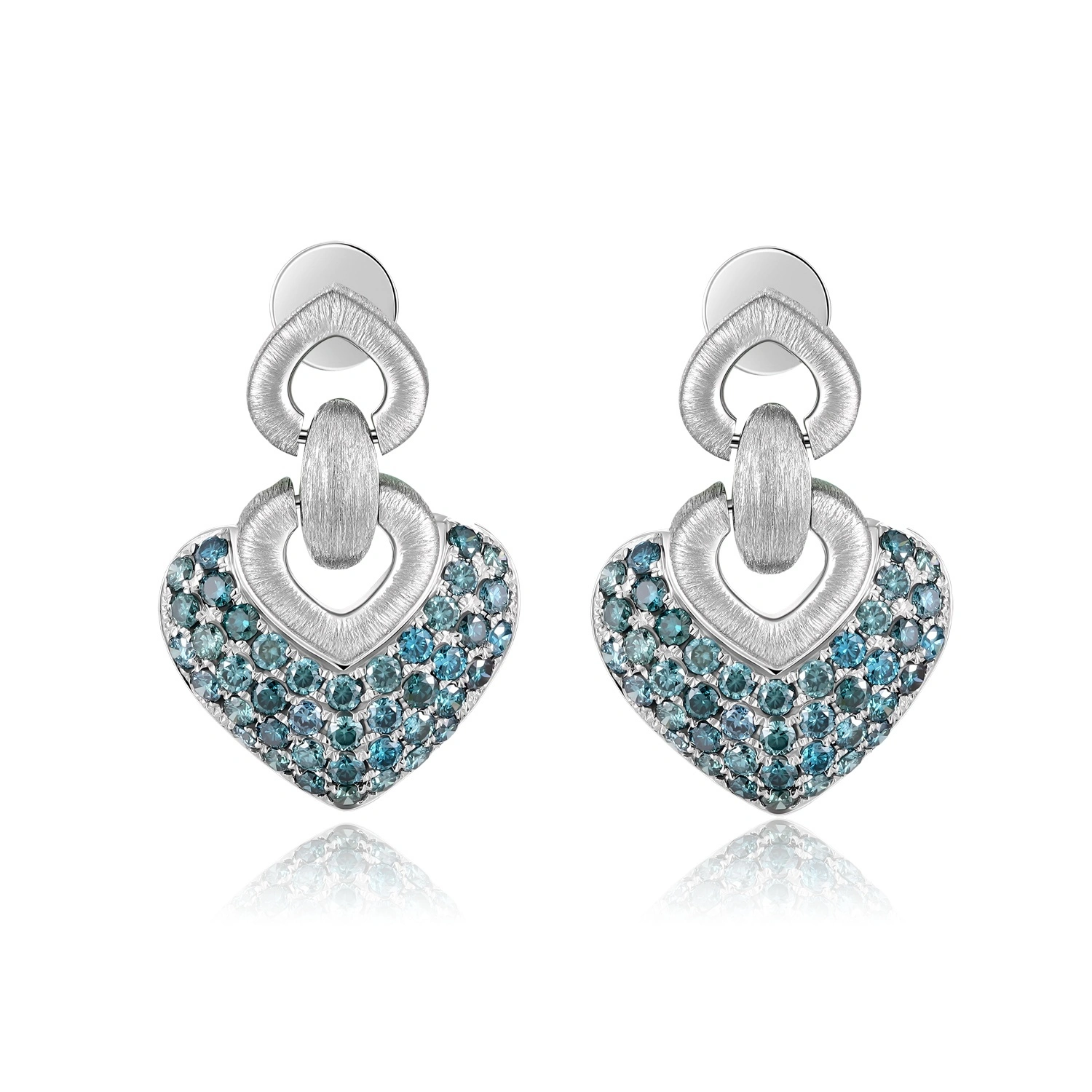 White Gold With Blue Round-Shaped VS Clarity Lab-Grown Diamond Earrings ZKLZ010 1