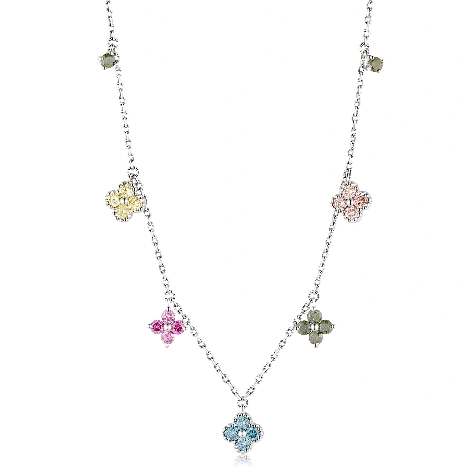 Rainbow Floral Necklace in White Gold with Round Lab Diamonds ZKLZ016 1