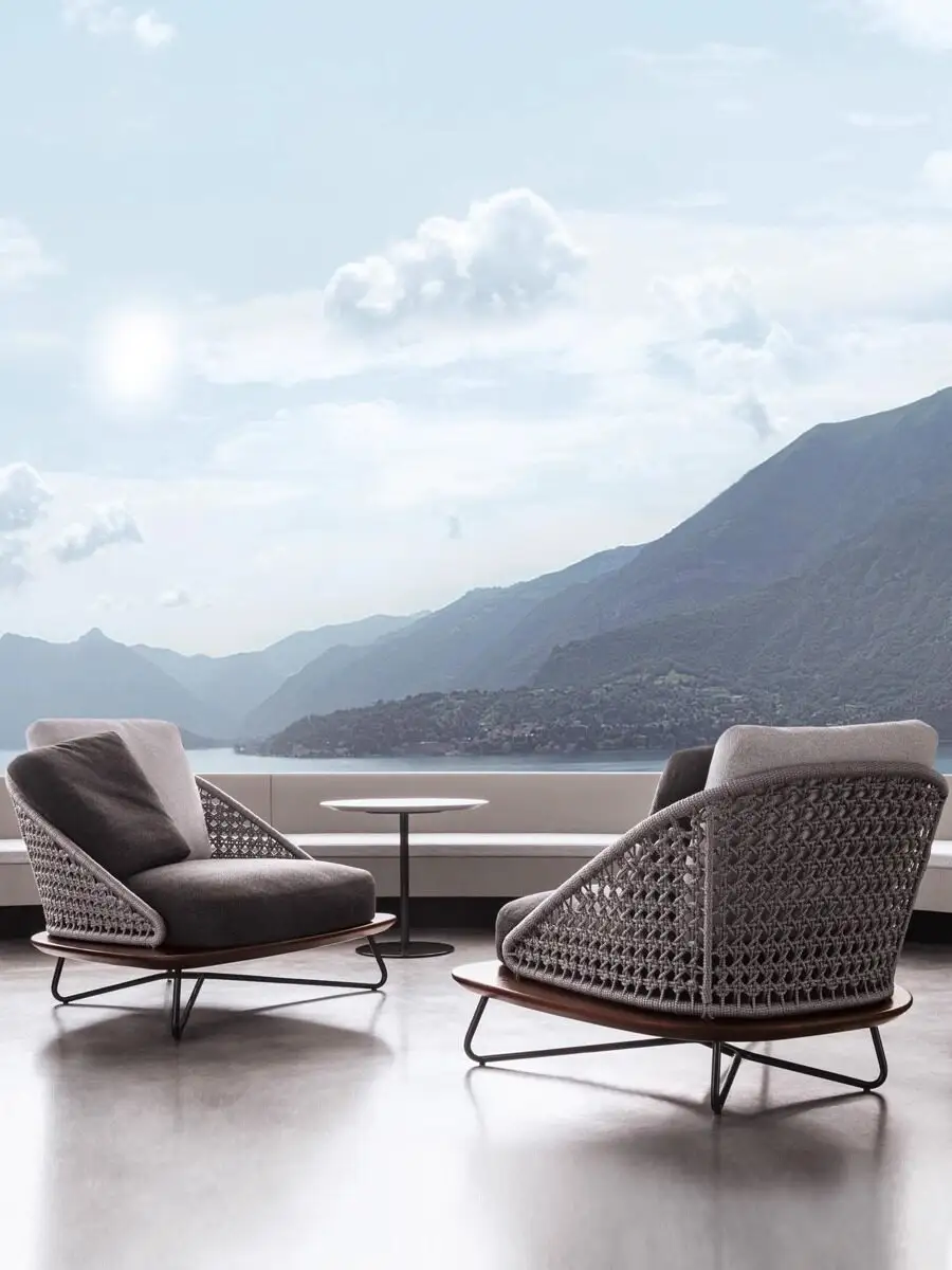 طقم أريكة خارجي عصري من الحبال المنسوجة على الطراز الاسكندنافي - أثاث فاخر مناسب لجميع الأحوال الجوية للجلوس في الفناء - VB-124 1